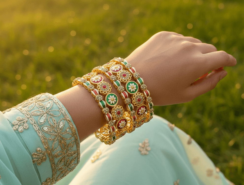 Bridal Gold Plated Traditional Bangle Set (6 Pieces)