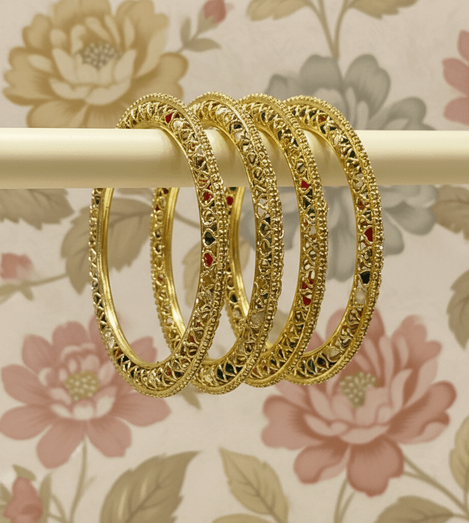 Bridal Gold Tone Handcrafted Bangles Set (4 Pieces)