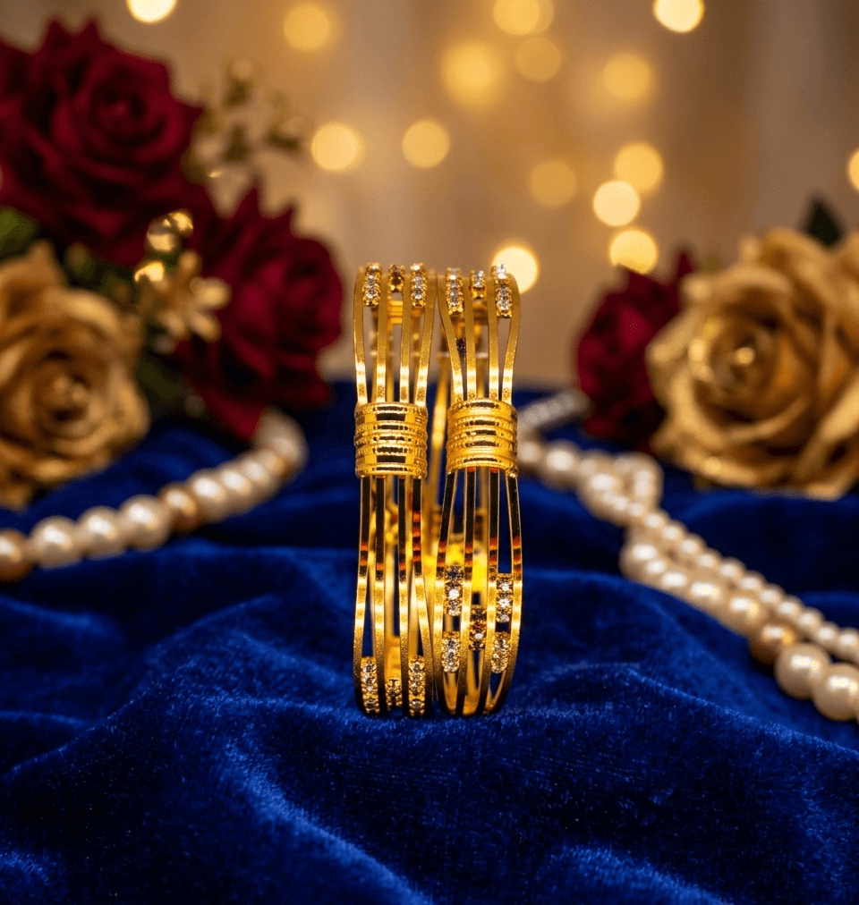 Gold-Plated Multi-Strand Stone Studded Bangles (Pack Of 2)