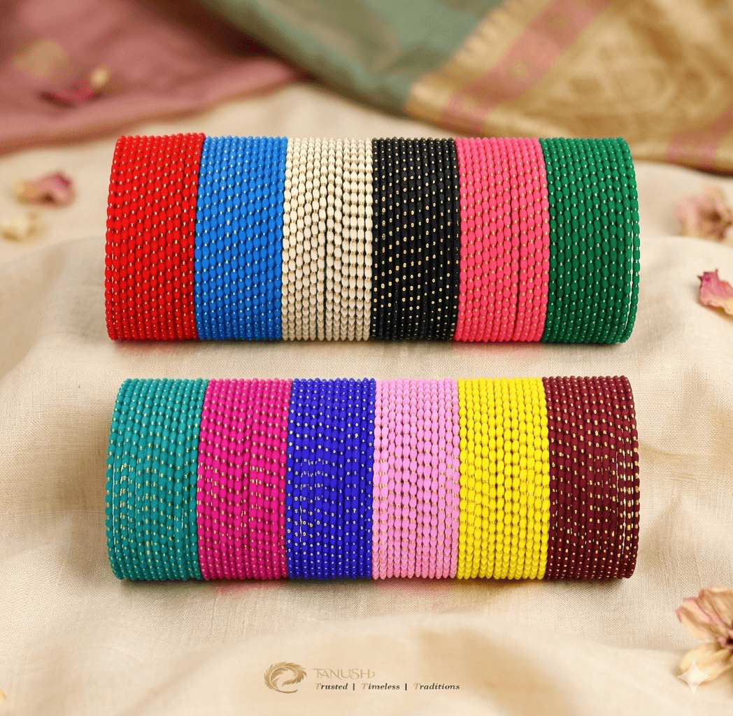 TANUSH Royal Matte Finish Designer Metal Bangles with Golden Pots (Pack of 144 Bangles )